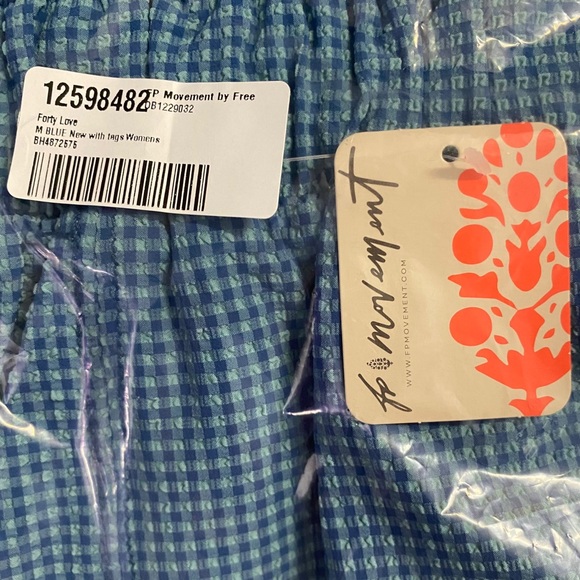 Free People FP Movement Forty Love Shorts Blue Teal Plaid Pattern Pockets Medium - Picture 6 of 8